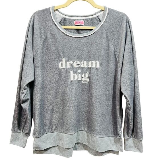 KATE SPADE Dream Big Gray Pajama Top Pullover  Fleece Embroidered Size Medium - Picture 3 of 7